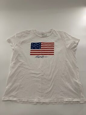 POLO Ralph Lauren American Flag T Shirt White Red Blue Short Sleeve Women’s
